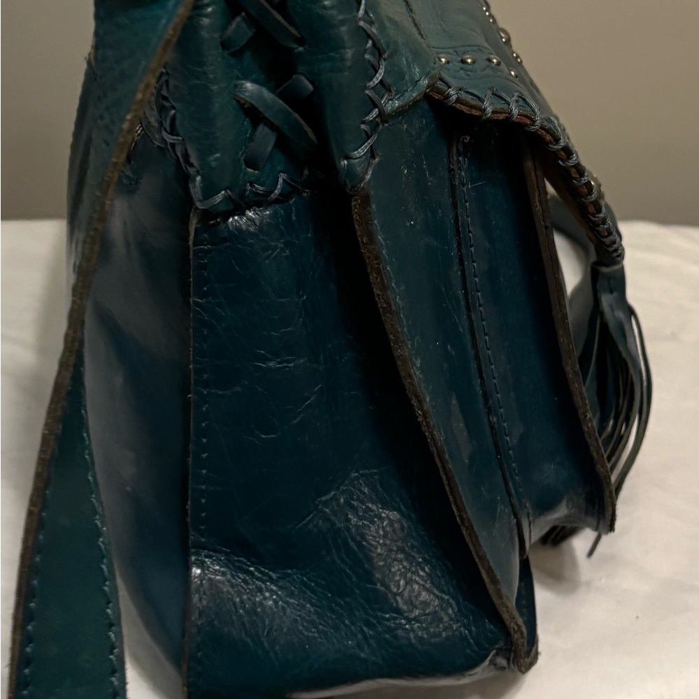 Patricia Nash Blue Shoulder Bag with Embossed Design and Tassel - Picture 7 of 12